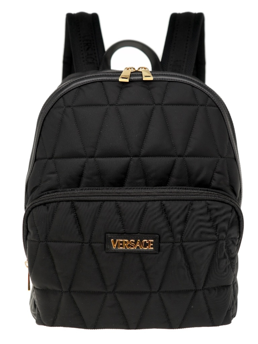 Versace Myth Embroidered Logo Backpack Quilted Black Nylon New